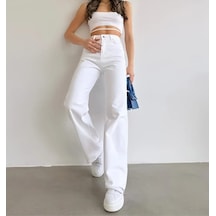 2020 Kadın Likrasız Palazzo Jeans Kot Denim Pantolon Beyaz