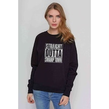 Pubg Straıght Outta Swamp Town Baskılı Siyah Kadın Sweatshirt