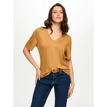 Faik Sönmez V Yaka Kısa Kol Kadın T-shirt Bs26tsh001 Camel