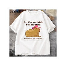 Tarzsokak Dışarıda Ben Hootin Capybara Tişörtleri Adam Batı T-shirt Kovboy Cowgirl Komik Me 3074 Beyaz