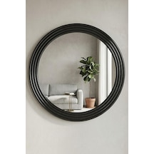 Tr Zümrüt Siyah Dekoratif Ayna Yuvarlak Ayna Işlemeli Ahşap Duvar Aynası Tekli 44cm Ayna - 56cm Çerçeve Diğer