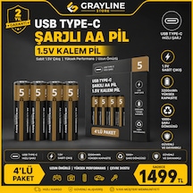 Usb Type-c Şarjlı Aa Lityum Pil 1.5v Sabit Çıkış 3200mwh 4 Lü Paket