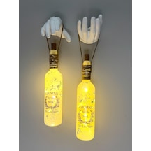 El Yapımı Heykel El Dekorlu Led Işıklı Buzlu Cam Şarap Şişesi Apl Çok Renkli