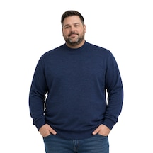 Battalmoda Erkek Büyük Beden Melanj Lacivert Yarım Balıkçı Triko Kazak 3xl-4xl-5xl-6xl