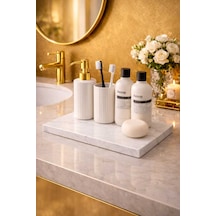 Doğal Beyaz Mermer Tepsi 15x30 Cm Banyo & Mutfak Organizer El Yapımı Mermer Sunum Tepsisi Beyaz