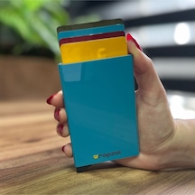 Wrapsol Mekanizmalı Kartlık Rfid Korumalı Alüminyum Otomatik Mekanizmalı Kredi Kartlık Renkli Mat Kırmızı Metalik Turkuaz Metalik Turkuaz