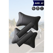 Audi A7 Uyumlu Deri Kemer Koruyucu Deri Yastık Set Siyah Lüks