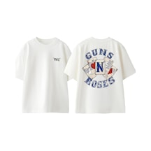 Thewert Guns Rules Tasarım Sırt Baskılı Pamuk Beyaz Oversize T-shirt