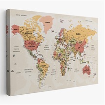 Livelyelegance Türkçe Dünya Haritası Ayrıntılı Eğitici-öğretici Okyanuslu Dekoratif Kanvas Tablo 2530 95 X 55cm