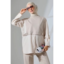 Kadın Taş Rengi Mevsimlik Penye Alt Üst Spor Ve Rahat Tesettür Takım Taş Rengi