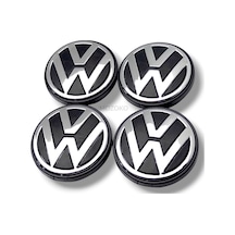 65 Mm Volkswagen Logolu Siyah Krom Jant Göbeği Seti Geçmeli Jant Kapağı 4 Adet