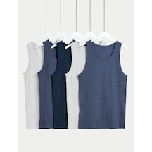 Marks & Spencer 5’li Saf Pamuk Kolsuz Atlet Paketi T14005800D Mavi Mix