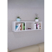 Duvara Monte Yatay Askılı Raf, 3 Bölmeli Dekoratif Duvar Rafı, Kitaplık, Aksesuar Depolama, 90x25x17cm Beyaz 90x25 Çok Renkli