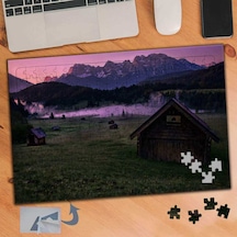 Pembe Gökyüzü Ve Ahşap Evler 240 Parça Puzzle Yapboz Tablo-801