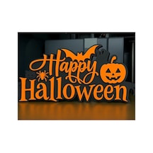 Alvera Decor Happy Halloween El Yazısı Masa Süsü Katmanlı Yarasa Balkabağı Örümcek Dekor Turuncu