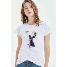 Basketci Basket Oyuncusu Baskılı Beyaz Kadın Tshirt