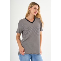 Alexandergardı V Yaka Çizgili T-shirt Mavi