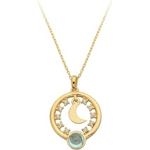 Altın Mavi Taşlı Halka Ay Kolye 80172362