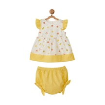 Andywawa Kız Bebek Meyve Motifli Sarı Elbise Takım AC22733