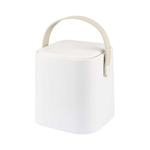 Coverest Tutma Saplı İç Kovalı Tezgah Üstü Mutfak Çöp Kovası, 4 Litre, Kilitli Kapak, Click Kapak, 20x20x22 Cm, Gri Açık Bej