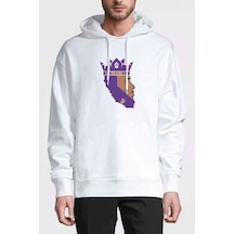 The King 23 La Basketbol Baskılı Beyaz Erkek Kapşonlu Sweatshirt