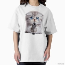Tarzsokak Ağlayan Kedi Silah Tutan Sad Meme T-shirt Erkekler Kadınlar Için % 100% Pamuk T Shirt Kısa Ko Beyaz