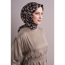 Armine Sura Saf İpek Eşarp 9623 83 Siyah Kazayağı Desen Siyah Vizon