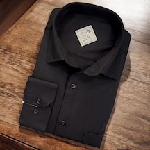 Linen Keten Klasik Uzun Kollu Terletmeyen Siyah Erkek Gömlek Regular Kalıp -10155 Siyah