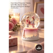 5 Adet Love Story Işıklı Mini Kar Küresi Cam Küre Polyester Taban, Işıklı Mini Snow Globe, Sevgili Çift Figürlü Hediye