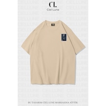 Nevermind Unisex Kadın Erkek Golden Ratio Baskılı Özel Tasarım Oversize T-s Bej
