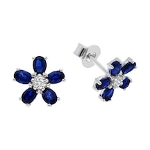 Sirius Oval Safir Ve Pırlanta Taşlı Menekşe Küpe  0803E0005