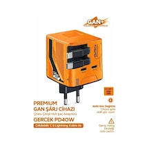 Magicool Gan+ Pd 40w Hızlı Şarj Adaptörü Çoklu Çıkış Usb-c Lightning Kablolu Hızlı Şarj Cihazı Turuncu