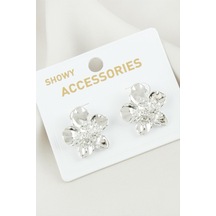 Çiçek Metal Küpe Gümüş