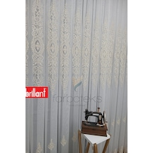 Şehrazat Altın Gold Motif İşlemeli 3 Kat Pileli Ütü İstemez Salon Tül Perde