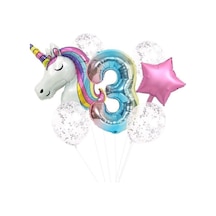 Unicorn Folyo Balon Doğum Günü Seti 3 Yaş Beyaz