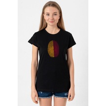 Sarı Kırmızı Parmak İzi Siyah Kadın Tshirt SIYAH