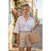 Beyaz Sırt Pile Detaylı Poplin %100 Pamuk Oversize Gömlek Çok Renkli