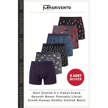 Marivento Özel Üretim 6'lı Paket Erkek Desenli Boxer Pamuklu Likralı Esnek Kumaş Konfor Günlük Basic