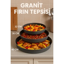 Granit Yanmaz Yapışmaz Tepsi Seti 32-36-40 Cm Fırın Tepsi 3'lü Set