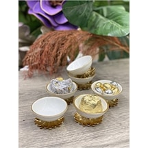 Elta Collection 4'lü Metal Ayaklı Mini Porselen Lokumluk Beyaz Gold