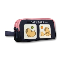 Tr İki Bölmeli Capybara Baskılı Lacivert - Pembe Kız Çocuk Kalem Çantası - 6214 Genel