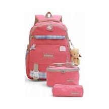 Relaxion 2144-1396 Kore Tarzı Unisex Çocuk Üçlü Set İlkokul Sırt Çantası Pembe