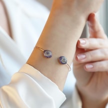 2'li Nazar Mor Taşlı Rose Gold Kaplama Gümüş Kelepçe Gümüş