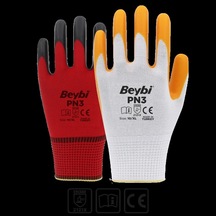 Beybi Pn3 Beyaz Sarı 10 Beden Polyester Örme Nitril Eldiven 12Li (525727428)