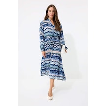 DeFacto Regular Fit Desenli Bisiklet Yaka Uzun Kollu Midi Elbise D5447AX25SPIN59