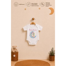 Pia Baby Kız Bebek İsme Özel Kısa Kollu Body Zıbın %100 Pamuk Alttan Çıtçıtlı Organik Baskılı Bebek Kıyafeti 1100bayx Ekru
