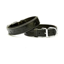 Kemik Desenli Deri Köpek Boyun Tasması 3x42-50cm - Black Siyah