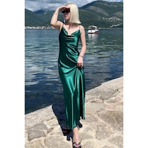 Madmext Mad Girls Yeşil Uzun Saten Elbise Mg1408 Yeşil