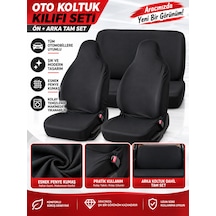 Oto Koltuk Kılıfı Esnek Penye Kumaş Servis Kılıfı Siyah Düz Renk Tüm Otomobillere Uyumlu 1 Takım