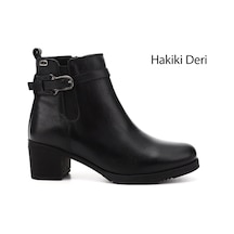 Gönderi(R) Gönderi R Siyah Floter Fermuarlı Kalın Topuklu Hakiki Deri Bot Siyah Floter